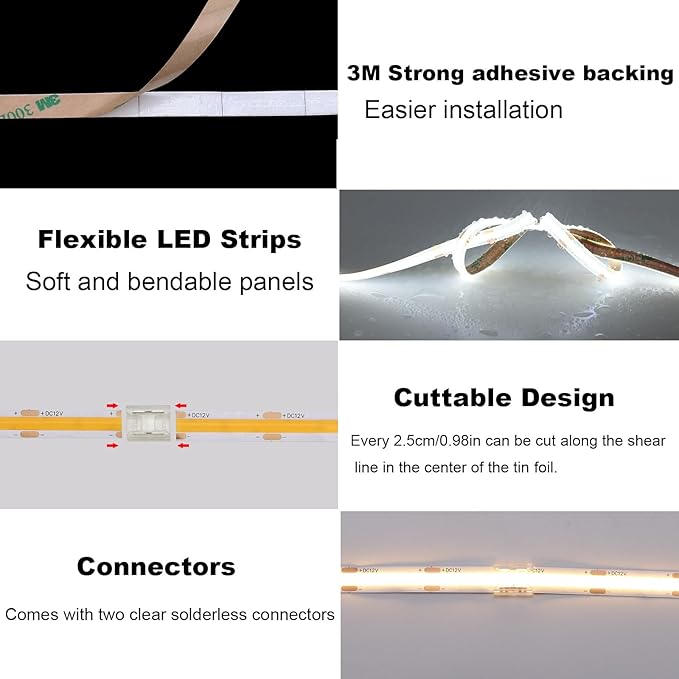 TOPAI 24V COB LED Strip Light Cool White 6000K Waterproof IP65 Super Bright CRI 90+ 4000lm Dotless High Density 480LEDs/M 16.4FT Cuttable Flexible LED Tape Light for Cabinet Home DIY Lighting Projects