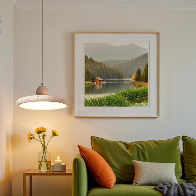 Modern Minimalist Dome Yellow Travertine Bedside Pendant Light Nordic Natural Stone Hanging Lamp Japanese Vintage Marble Industry Kitchen Island Chandelier for Bedroom Living Room Dining Room