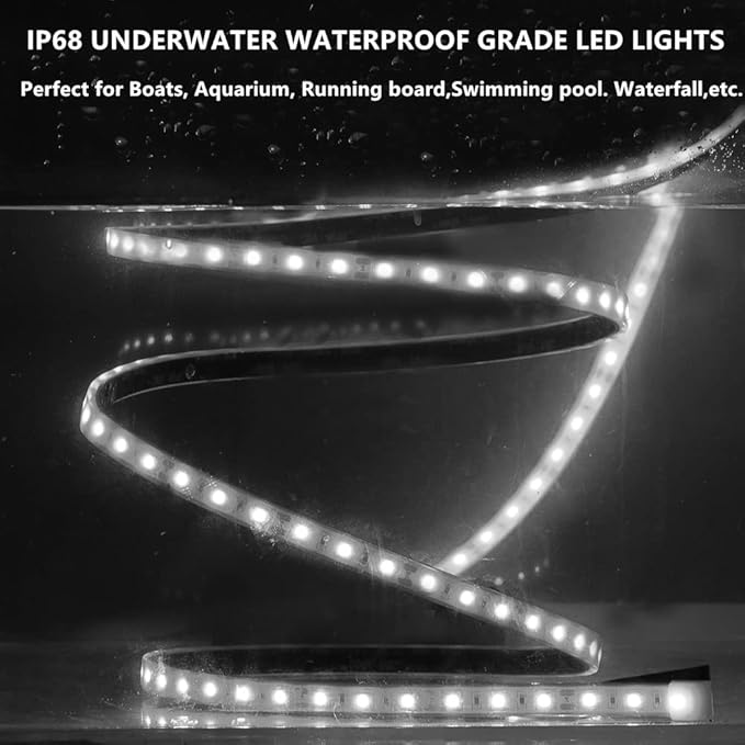 Marine Submersible Boat LED Strip Lights, 12V 6FT IP68 Waterproof Underwater Boat Lights, Boat Interior Light, Boat Deck Light Courtesy Lights for Night Fishing Pontoon Kayak Boats, White