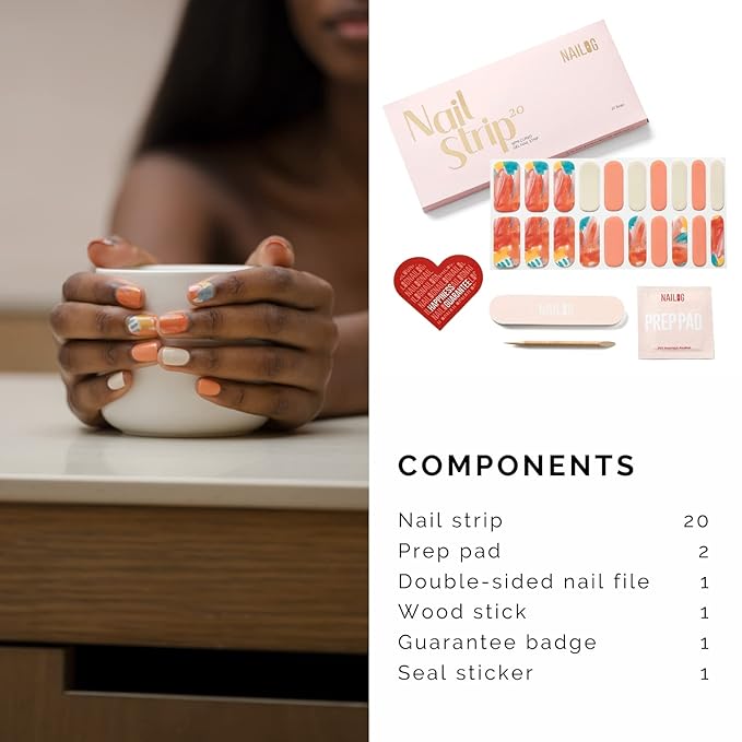 NAILOG Semi Cured Gel Nail Strips for Easter, 20Pcs Art Painting Orange Long Lasting Gel Nail Stickers, Salon Quality Easy Apply & Remove Works with Any UV/LED Nail Lamps, Masterpiece