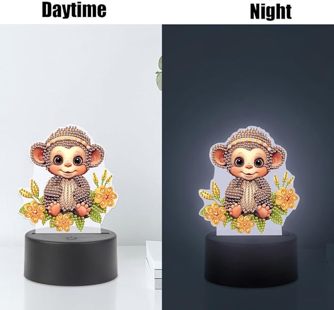 Monkey Diamond Art Painting Night Light,Diamond Art Painting Kits Desktop Touch Lamp Ornaments for Tabletop Decor Diamond Art Accessories for Adult Beginner Bedrooms Living Room