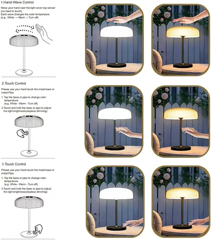 Cordless Solar Table Lamp for Indoor Outdoor, IP65 Waterproof LED Dimmable Touch USB Charging with Metal Stand, Warm/White for Garden Camping Bedroom