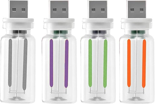 4 PCS Car USB Lights, Portable Plug-in Retro Car Interior Ambient Lights, Mini Touch Dimmable Glass Bottle LED Bulb, 2 Red and 2 Blue for Vehicle, Bedroom, Camping, PC (1Red&1Blue&1Green&1Purple)