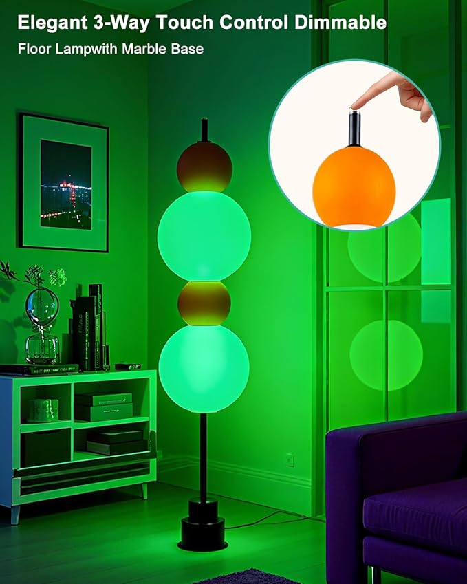 Lightdot RGB& 3000K Floor Lamp with Touch Control, Dimmable Colors Temperature, Globe Modern Floor Lamp with Smart Bulb Included, Orange Standing Lamps for Living Room/Sofa Beside/Corner Decor