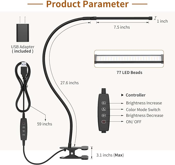 iZELL Reading Light, Book Light for Reading in Bed [77 LEDs Light with 3 Color Modes & 10 Brightness Levels] 27.6-inch Flexible Gooseneck LED Desk Lamps, Easy Clip on USB Reading Lamp for Table