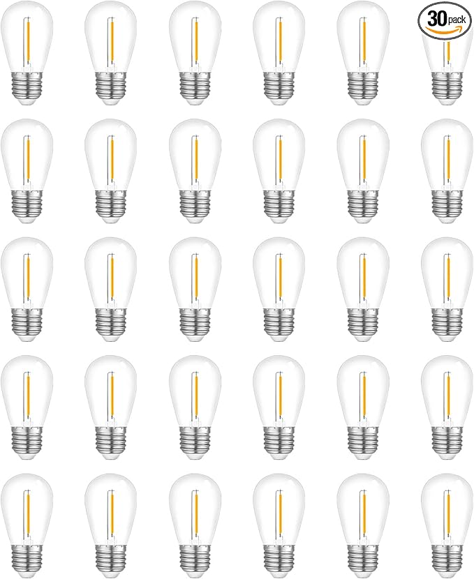 30-Pack LED Outdoor String Light Bulbs, Waterproof S14 Replacement Bulb, E26 Base, 1W 120V, 2700K Warm White