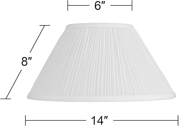 White Mushroom Pleated Large Lamp Shade 6" Top x 14" Bottom x 8" Slant (Spider) Replacement with Harp and Finial - Springcrest