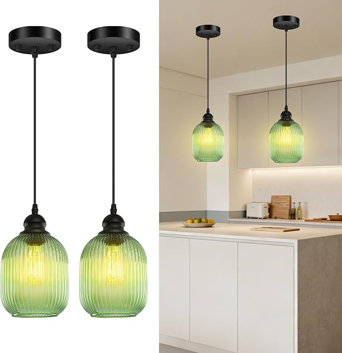 BoostArea Modern Pendant Light Fixtures, Industrial Hanging Ceiling Lamp with Clear Glass Shade, Farmhouse Black Pendant Lighting for Kitchen Island Decor Living Room Hallway Bedroom Dining（2 Pack）