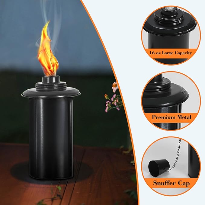 4 Pack Metal Torch for Outside, 59-Inch Citronella Torches Outdoor, 16oz Upgraded Table Top Outdoor Torches for Patio Pathway Party, Metal Garden Torch Décor