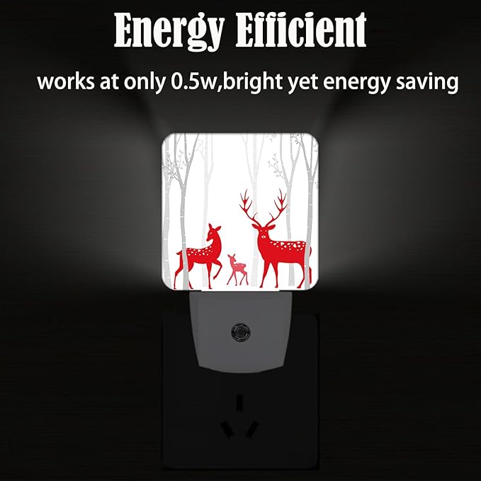 Red Christmas Deer Night Light,Plug-in Nightlights Auto Sensor Night Lamp Dusk-to-Dawn Lamp Home Decor for Nursery Children Girls Boys