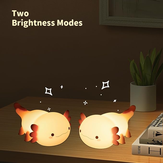 Axolotl Night Light for Kids, Animal Silicone Night Lamp, Rechargeable Table Lamp Bedside Lamp,Cute Room Decor Light for Bedroom,Living Room,Dining,Desk Decor,Ideal Gift(Axolotl)