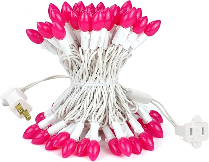 BOHON Pink LED String Lights, 17 Feet White Wire Christmas Lights, 50 Bulbs, Indoor Outdoor Valentine's Day Holiday Wedding Decorative Lighting Valentine Day Decor