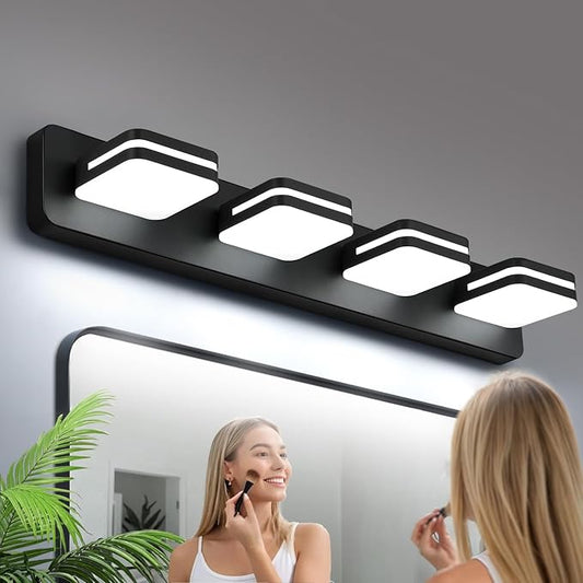 1600LM LED Modern Bathroom Vanity Light Fixtures, 360° Rotate Acrylic Matte Black Vanity Lights for Bathroom, Modern Wall Lighting Fixtures Over Mirror Kitchen Living Room (Natural White Light 5000K)
