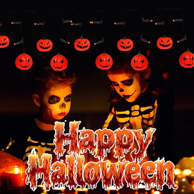 6FT 25LED Halloween Pumpkin Icicle Light, Decorative String Light with 10 Pumpkins, 8 Lighting Modes, Battery Operated, Indoor Outdoor Holiday