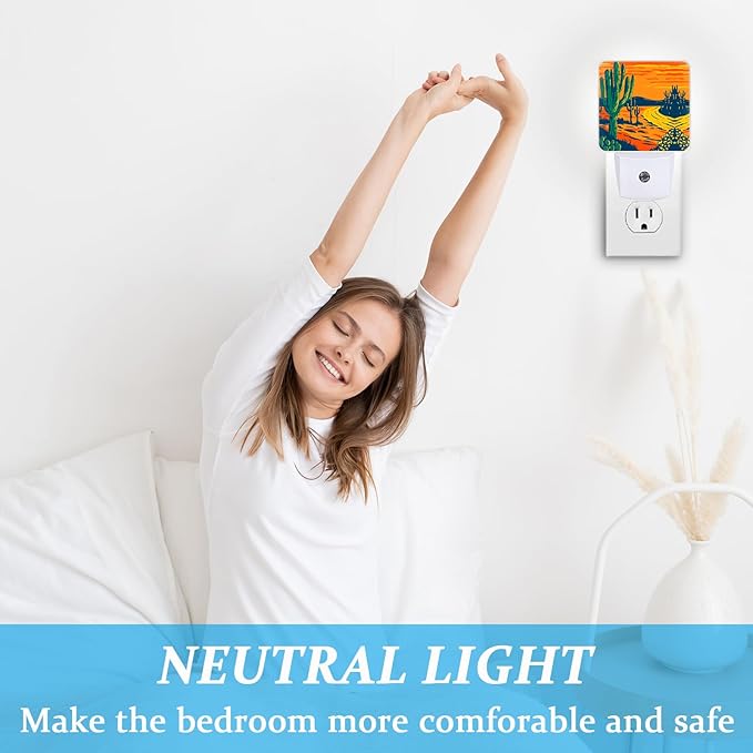 Cactus Night Light, Plug-into Wall Desert Plant Nightlight Lamp with Dusk to Dawn Sensor, Led Lamp 0.5W Energy Efficient for Boys Girls Adults Home Decor