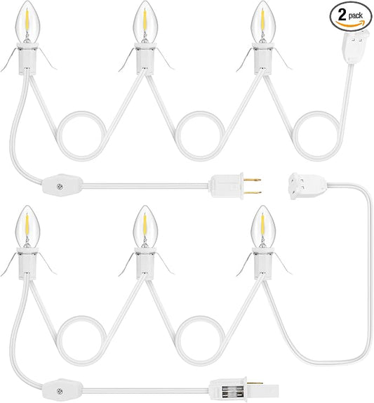 2Pack Accessory Cord with 6LED Bulbs and Outlet Christmas Village Light 14.8FT Blow Mold Light Cord with Spare Fuse Warm White C7 Lamp Christmas Village Accessories for Village Houses Craft Pumpkin