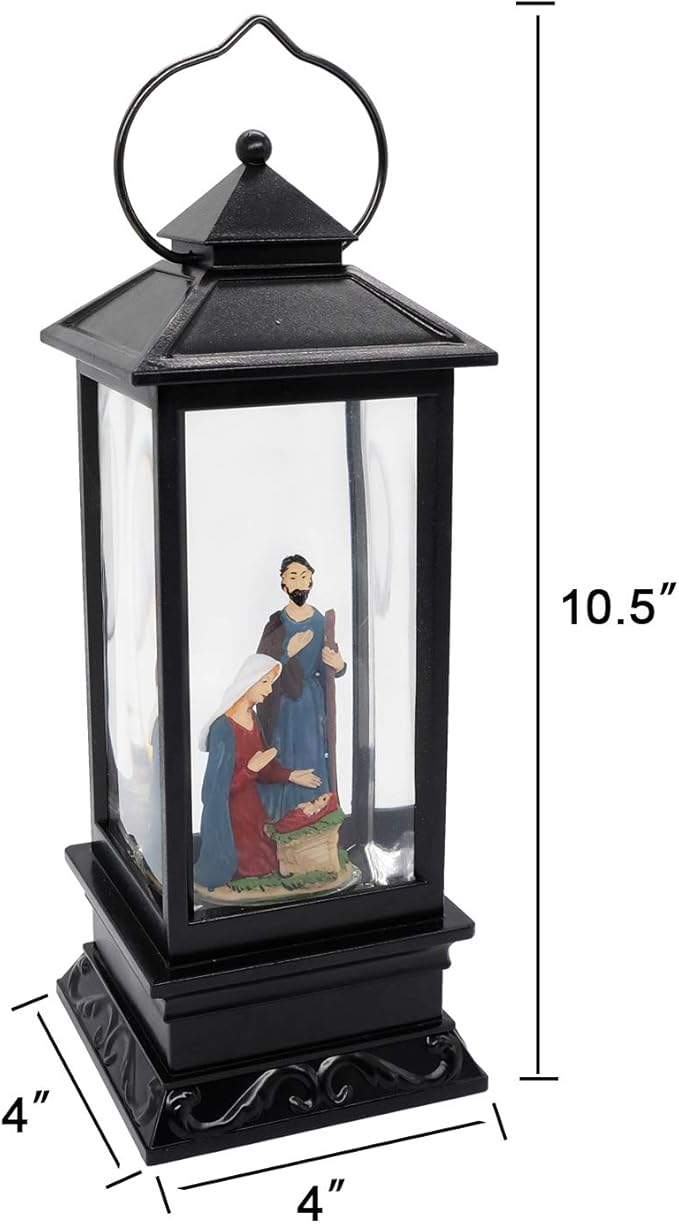DRomance Nativity Music Snow Globe Lantern with Timer Battery Operated & USB Powered Lighted Singing Snow Globe Lamp Spinning Water Swirling Glitters Christmas Decor 4" x 4" x 12"