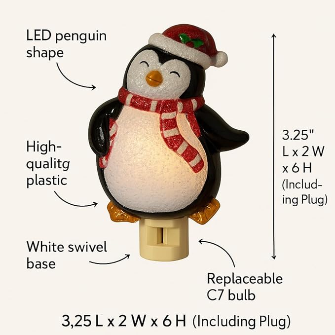 Novelty Lights LED Lamp Penguin with Scarf Christmas Decoration Night Light with Swivel Plug
