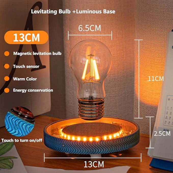 Levitating Light Bulb with Rainbow Magnetic Floating Light Bulb with Transparent Luminous Light Base 360 Degree Rotating Desk Lamp Table Lamp