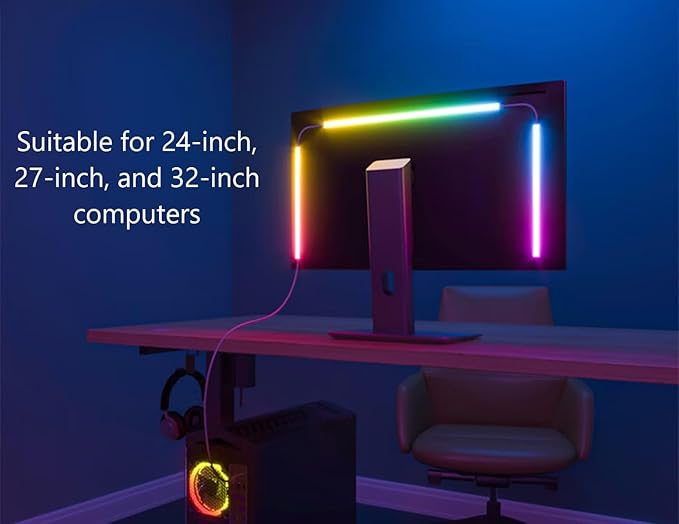 Monitor LED Backlights, RGB Screen Desk Light PC, Computer Light Bar Behind Monitor, LEDs for Desk Gaming, USB Port, LED Strip Lights That Sync with Screen Color or Music(27 inches)