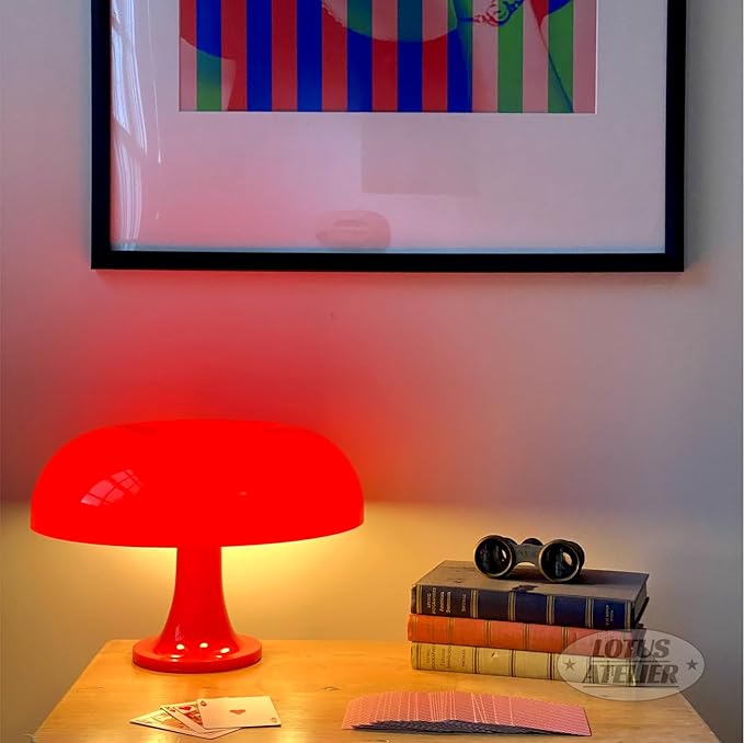 Lotus Atelier Red Mushroom Lamp for Room Aesthetic Modern Lighting for Bedroom Mid Century lamp | Cool Retro Living Room Decor | Table Lamp Mushroom Light Home Decor MCM (Red)