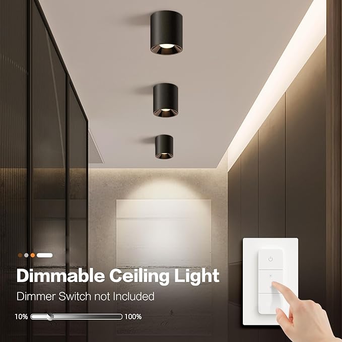 Modern LED Ceiling Light Fixture Flush Mount COB 20W 4000K Cylinder Ceiling Lights, Dimmable Hallway Lighting Fixtures Ceiling Lamps for Living Room Bedroom Kitchen, 3 Pack