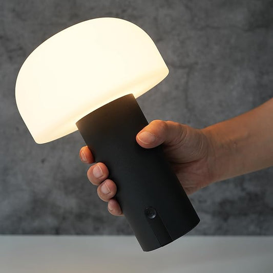 Outdoor Mushroom Table Lamp Rechargeable, Cordless Lamps for Patio Waterproof, Portable Battery Operated Lamp with USB Charging, Touch Dimming Night Light for Home/Porch/Restaurant (Black)