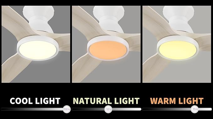 SMAAIR 52 Inch Ceiling Fans with Lights and Remote, Solid Wood White Modern Ceiling Fan with Lights, Flush Mount, Quiet DC Motor, 10 Speed, Indoor 3 Blade Ceiling Fan for Indoor Bedroom Living Room