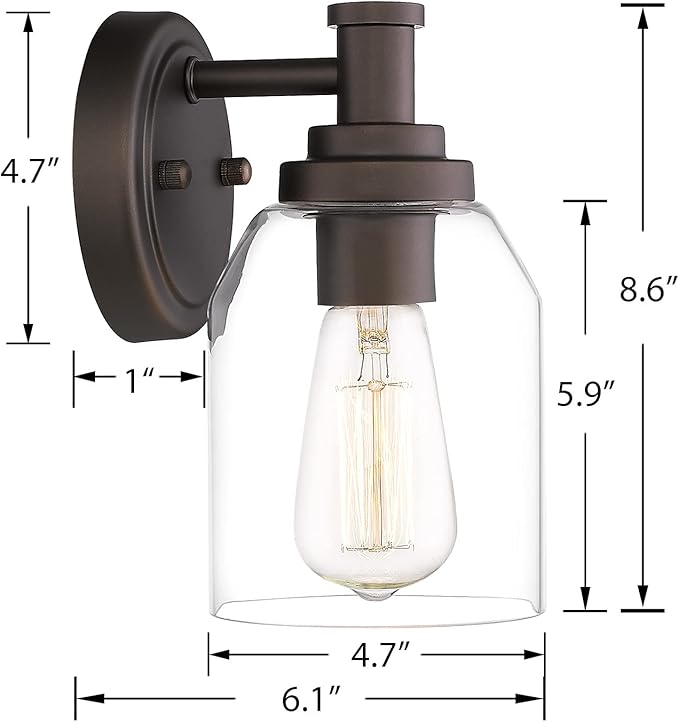 zeyu Farmhouse Vanity Sconces Lights for Bathroom, 1-Light Vintage Bathroom Wall Light Fixture with Clear Glass Shade, Oil Rubbed Bronze Finish, ZG33B ORB