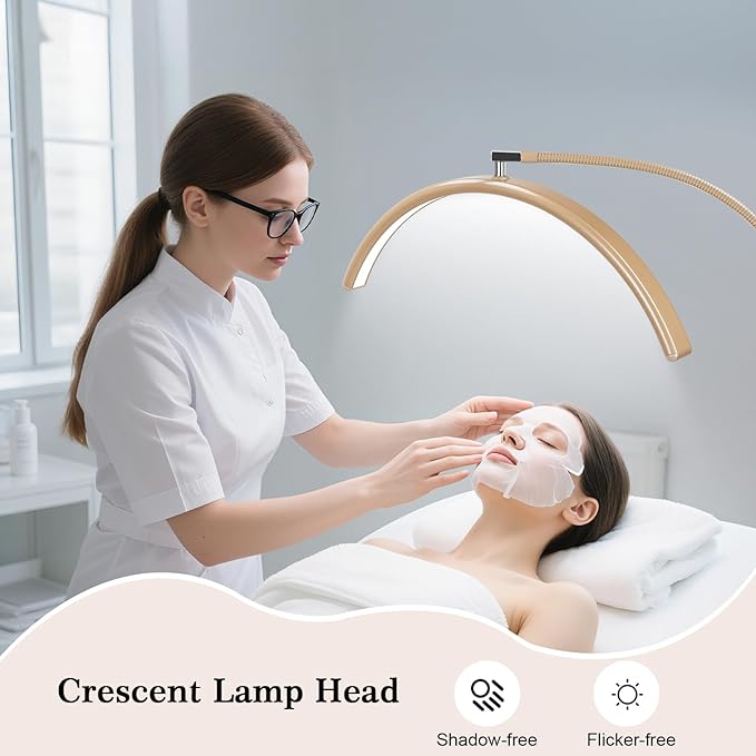 Half Moon Lash Light for Eyelash Extensions & Estheticians, Dimmable LED Lash Lamp with Flexible Gooseneck, Shadow-Free Moon Light for Lash Tech, Tattoo, SPA, Eyelash Lamp (Gold)