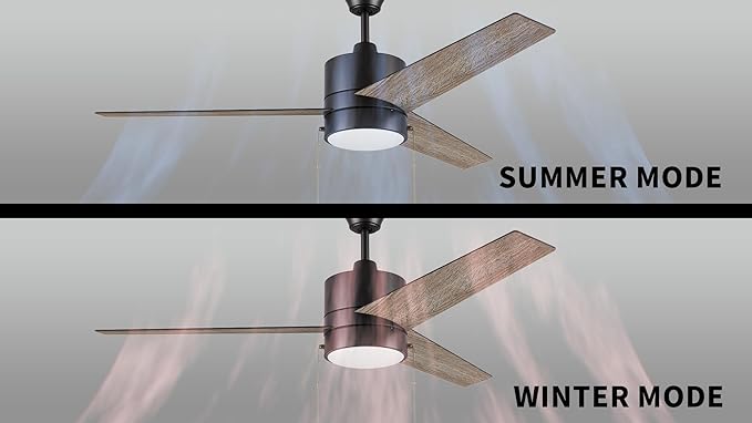 SMAAIR 52 Inch Ceiling Fans with Lights, LED Ceiling Fan with Pull Chain Control, Indoor Ceiling Fan with 3 Blades for Bedroom, Quiet AC Motors, Reversible, Wooden/Walnut