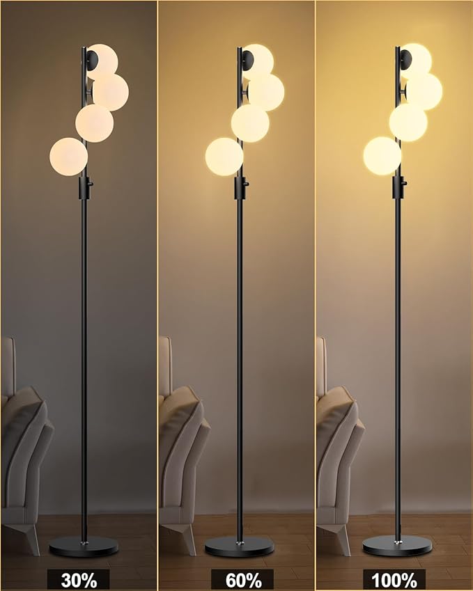 Lightdot Dimmable Globe Floor Lamp, Black Retro Standing Lamps with 3000K G9 Bulbs Included Soft Warm White Eye Care, Mid Century Modern Floor Lamp for Living Room/Sofa Beside/Corner Decor