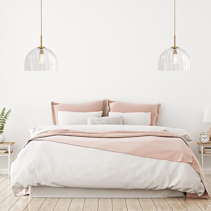 Modern Pendant Lights Kitchen Island, 11.8 Inch Dome Lampshade Large Chandelier, Rustic Farmhouse Industrial Ceiling Hanging LED Lighting Fixture with Clear Glass Bell Shade