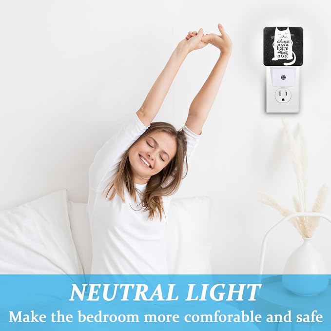 Funny Cat Meow Night Light, Plug-into Wall Cat Lover Nightlight Lamp with Dusk to Dawn Sensor, Led Lamp 0.5W Energy Efficient for Boys Girls Adults Home Decor
