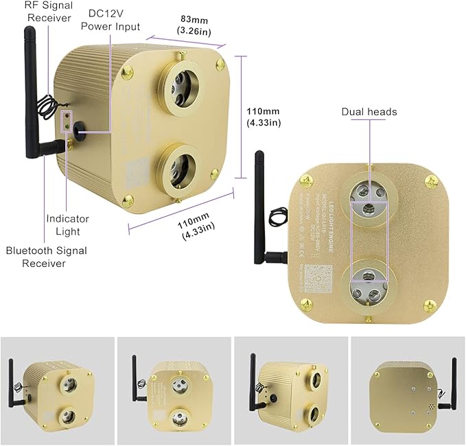 AMKI Dual-Head Twinkle RGBW 20W Fiber Optic Light 1100pcs*0.03in*13.1ft Cable, Dual Port Starlight Headliner for Car Home Ceiling Decor Sound Activated Bluetooth/APP Remote Control Light Box