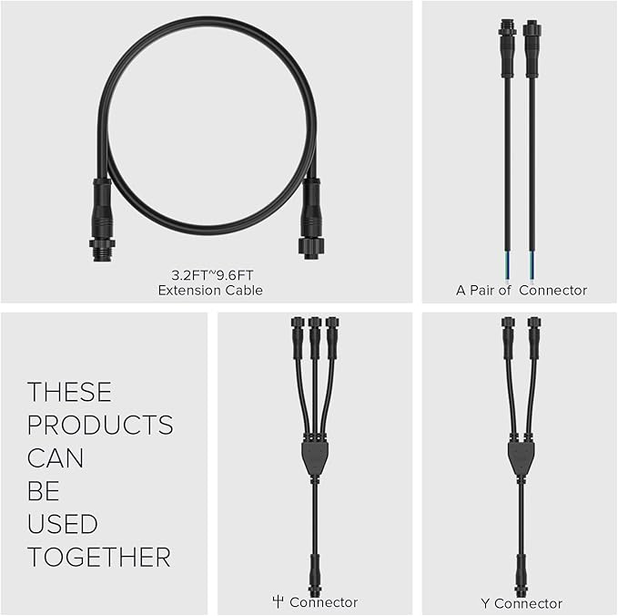 BTF-LIGHTING 5 Core 5 pin Small Size IP68 Y Shape 1 Male-Divided-2 Female Splitter Connctor Black Plastics 22AWG 15mm Metal Metal Nut Support All 5 pin Small Size IP68 Connectors