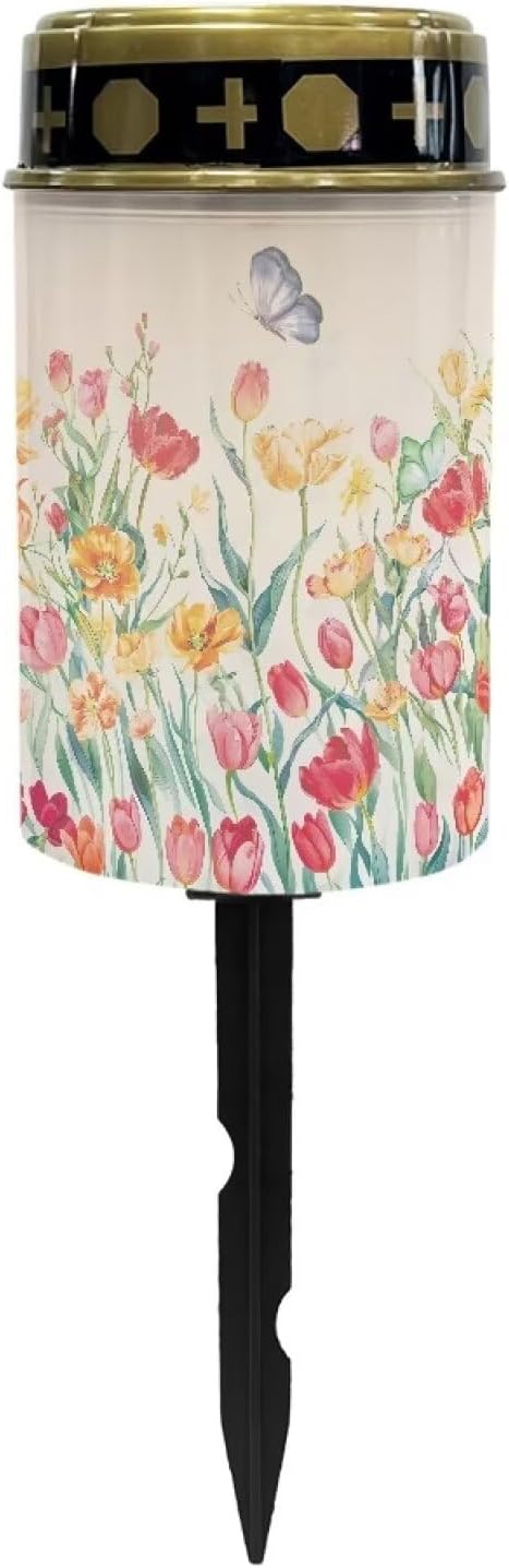 Cemetery Solar Lights Waterproof Solar Powered Grave Lights Butterfly Tulip Landscape LED Flameless Candle Grave Decor Memorial Gift Garden Decor