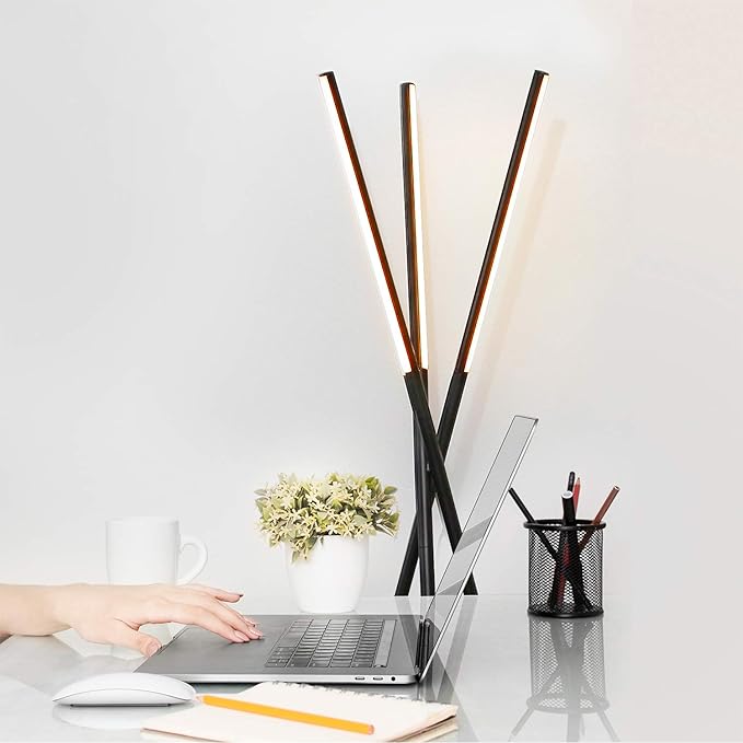 Brightech Stix Floor Lamp, Tall Tree Lamp for Offices, LED Tripod Lamp for Living Rooms, Great Living Room Décor, Dimmable Standing Lamp With 3 Lights for Bedroom Reading - Black