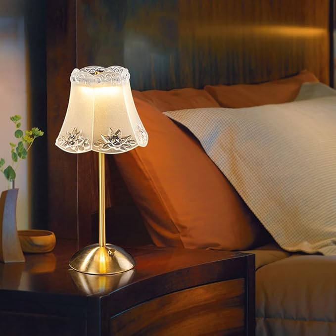 Portable Crystal Metal Desk Lamp,3-Color Touch Control, Rechargeable Battery - Ideal Bedside Lamp for Bedroom Nightstand (Golden Flower)