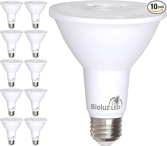Bioluz LED 10-Pack PAR30 LED Light Bulbs, 10W = 100W Replacement, 3000K Soft White, 90 CRI, Dimmable, Outdoor Flood Lights, Indoor Spot Lights, UL Listed, Title 20 Compliant
