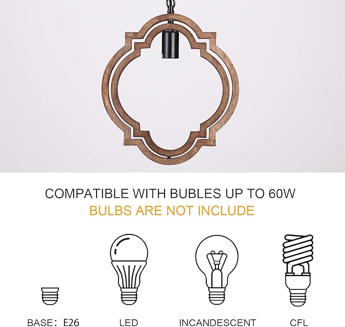 1-Light Farmhouse Wood Chandelier,Rustic Retro Pendant Light.Adjustable Height Handmade Rustic Light Fixture for Foyer, Dining&Living Room, Kitchen Island, Entryway, Breakfast Area(Colour: Black)