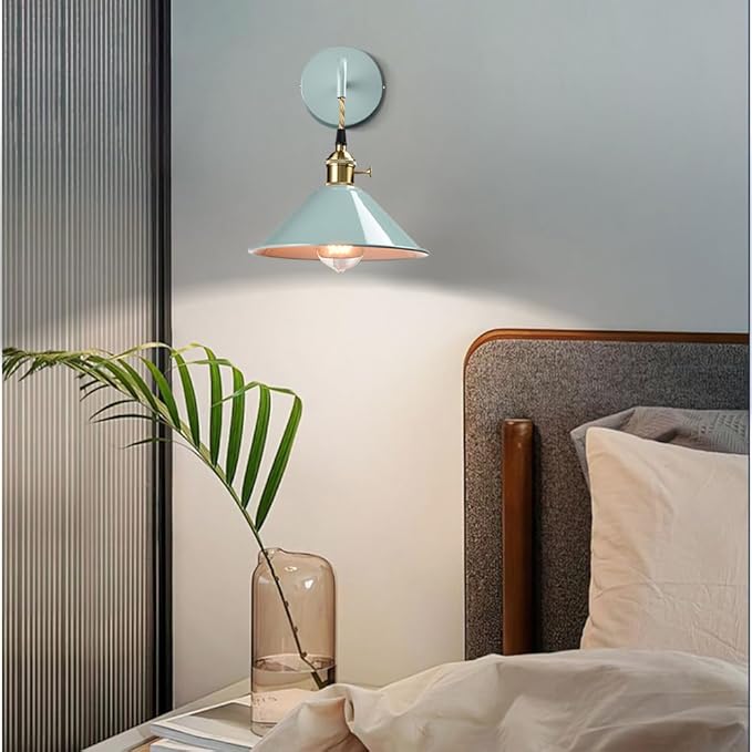 Sea Green Wall Sconce 2-Pack, Hanging Height-Adjustable Wall Lamp, Plug-in&Hardwire Optional Wall Light Fixture with On/Off Switch for Bedroom Coffee Bar