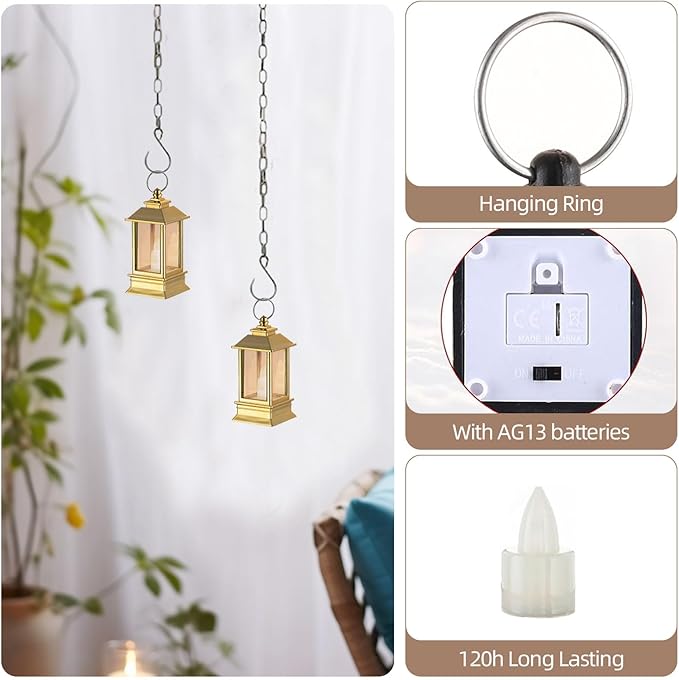 Gold Lanterns Decorative Indoor: 24 Pcs Mini Lanterns for Wedding Table Centerpieces Small Battery Powered LED Lights Bulk for Party Christmas Decor