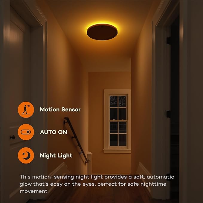 Motion Sensor Ceiling Light with Remote, Night Light 2000K, 8.7 Inch Wired Flush Mount 3000K/4000K/5000K Selectable, 1800LM Dimmable Motion Sensor Light Indoor for Closet Hallway Stairs White