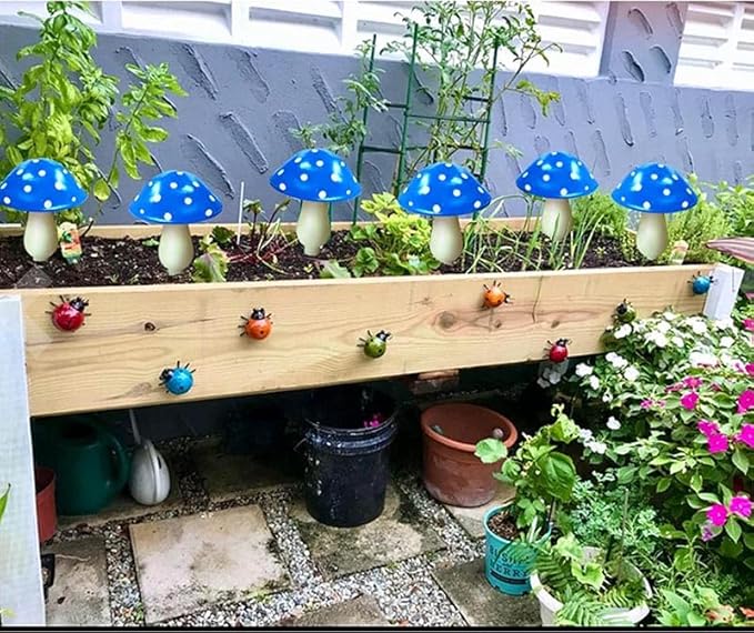 A Set of 8 PCS（Blue）New Upgraded Waterproof Solar Mushroom Lights Outdoor Decor,LED Fairy Lights, for Garden Lawn Flower Bed Channel Decoration Easter Pathway Halloween Xmas Decorations