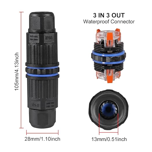 6pcs IP68 Waterproof Junction Box, Outdoor Electrical Cable Connector for 3.5-10mm Wire Range(AC 250V, 16A), Quick Screwless Installation (2003-3Pin)