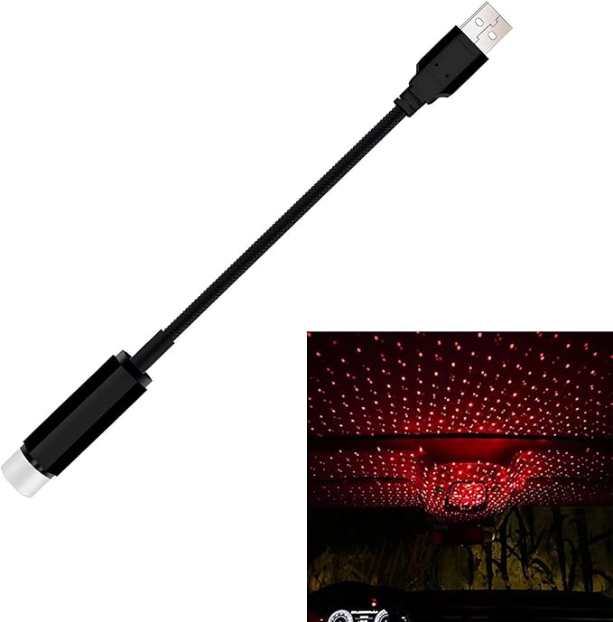 USB Star Projector Night Light, Adjustable Romantic Interior Roof Star Night Light, Portable Car Roof LED Nights Star Lamp, for Cars, Ceiling, Living Room Party Atmosphere Decorations (Red)