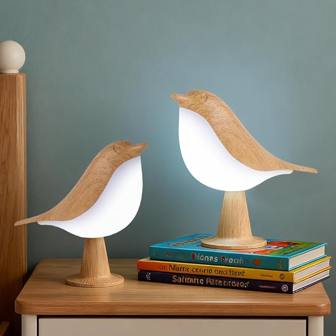 Bird Cordless Table Lamp, Small Cordless Bedside Lamp with 3 Color Temperature, Touch Sensor & Rechargeable Battery - Night Light for Kids, Bedroom, Bedside (Light+Dark)