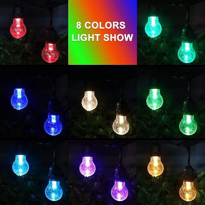 Auroraworld 96FT RGB Outdoor String Lights, Dimmable Color Changing Waterproof LED Patio Lights with Remote & E26 Shatterproof Edison Bulbs for Bistro Backyard Garden Party Decor