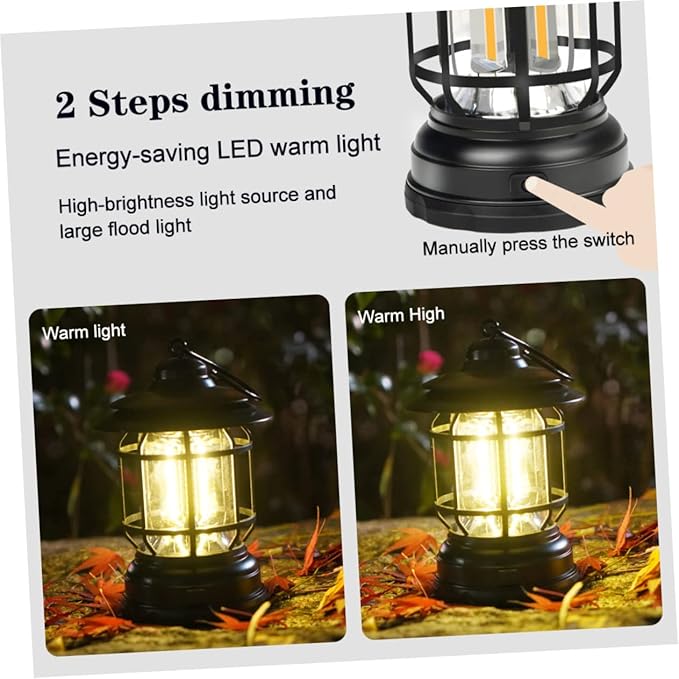balacoo Solar-Powered Camping Light Cordless Lantern Portable Tent Lamp Outdoor Lighting Battery Operated Vintage Design for Hiking Hunting Emergency